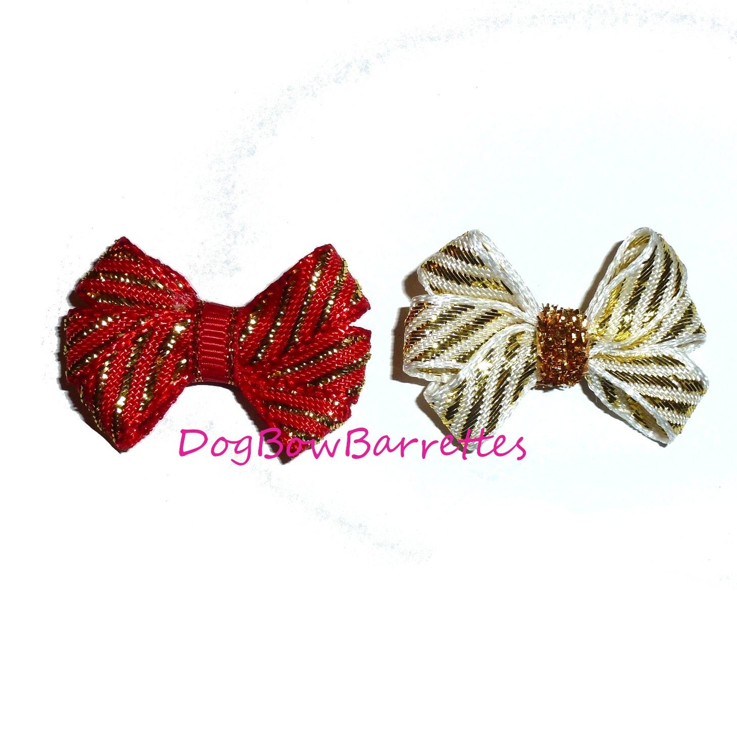 Puppy Bows ~ dog hair SMALL pet red and gold bow topknots (fb612)