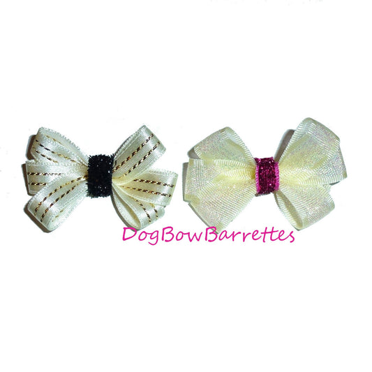 Puppy Bows ~ dog hair SMALL pet gold stripes bow topknots (fb613)