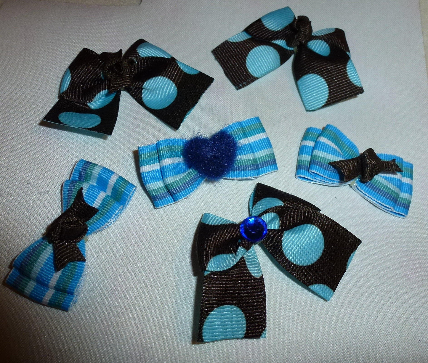 Puppy Bows ~6 boys blue chocolate EVERYDAY BOWS Yorkie Maltese Shih Tzu ~Usa seller (fb55)