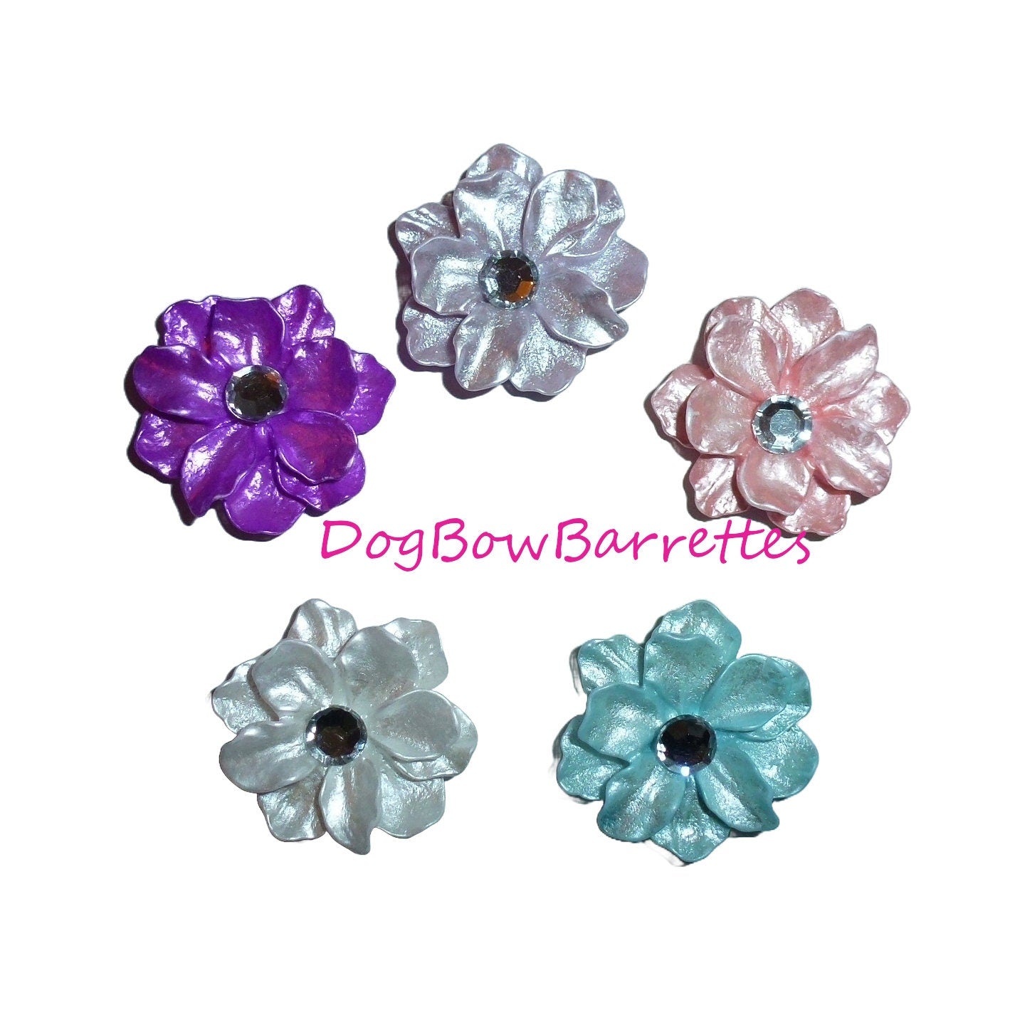 Puppy Bows ~ Camellia flower rhinestone flower small  around 1" pet hair bow  - (fb94B)