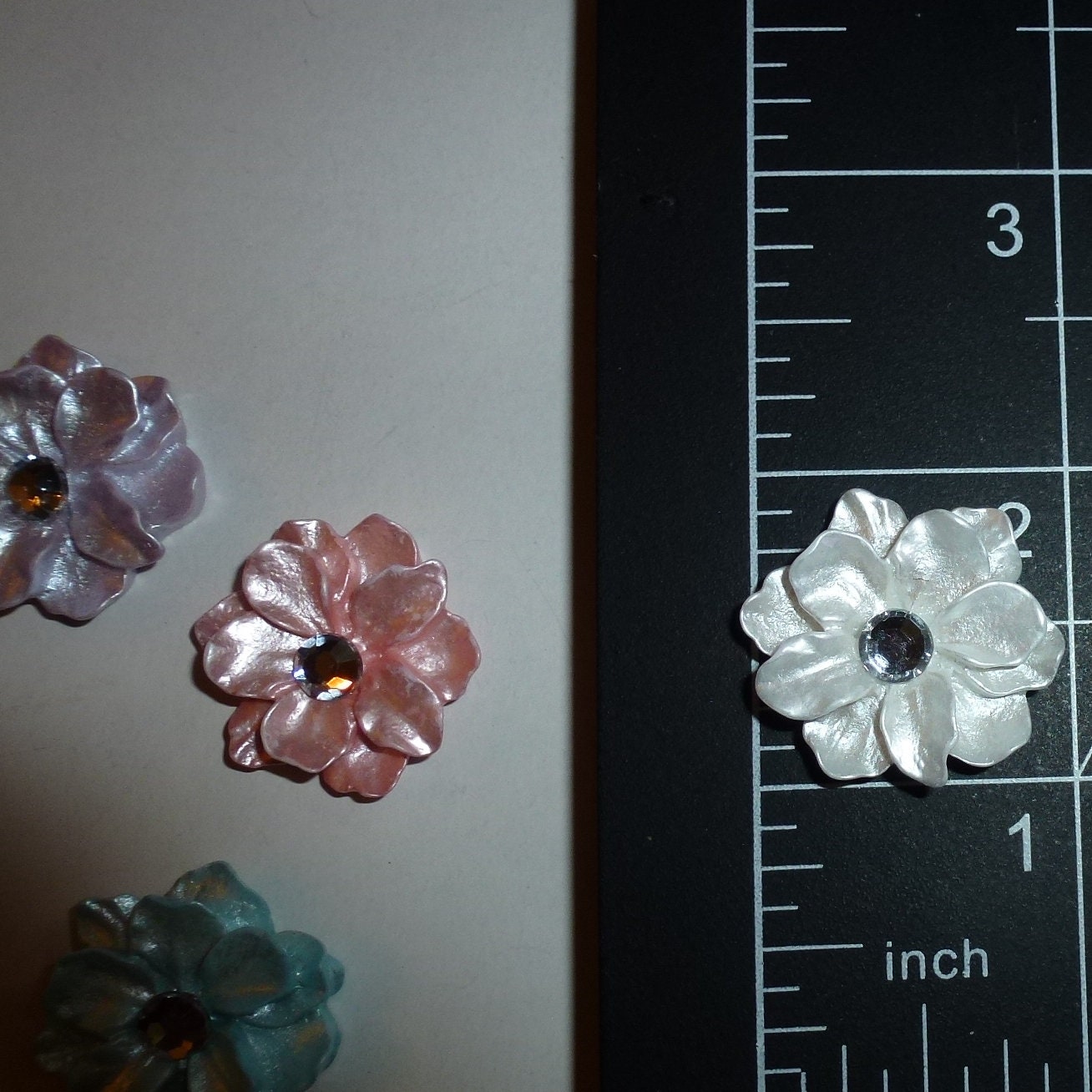 Puppy Bows ~ Camellia flower rhinestone flower small  around 1" pet hair bow  - (fb94B)