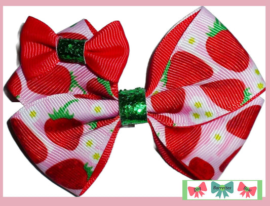 Puppy Bows ~  BIG strawberry 4" dog hair bow or collar slide bands or clip (fb381d)