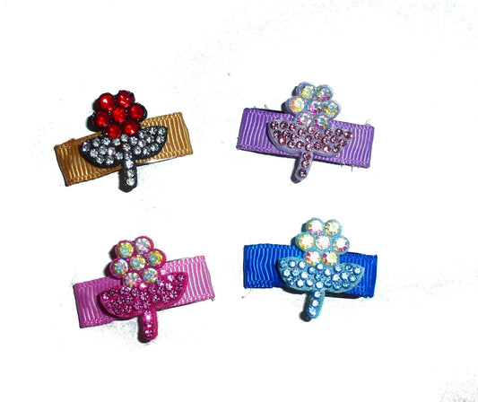 Puppy Bows ~  4 rhinestone roses on snap clips pet dog hair bow (fb137D)