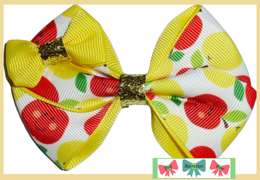 Puppy Bows ~  BIG apple 4" dog hair bow or collar slide bands or clip (fb381d)