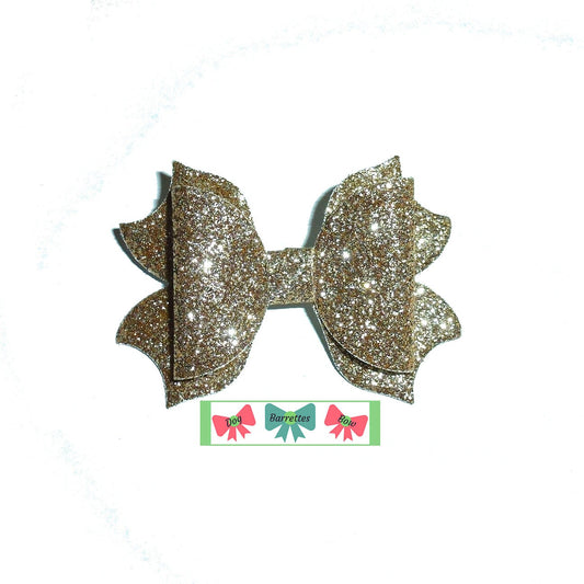 Dog Bow Barrettes flame edge golden glitter dog bow pet hair clip (FB137)