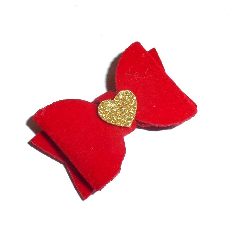 Puppy Bows ~Red velvet  1.5" Christmas Valentines pet  hair bowknot bow bands or barrette  (FB38)