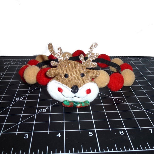 Rudolph Christmas dog or cat stretch collar 8"-14" pom pom necklace (DC13)