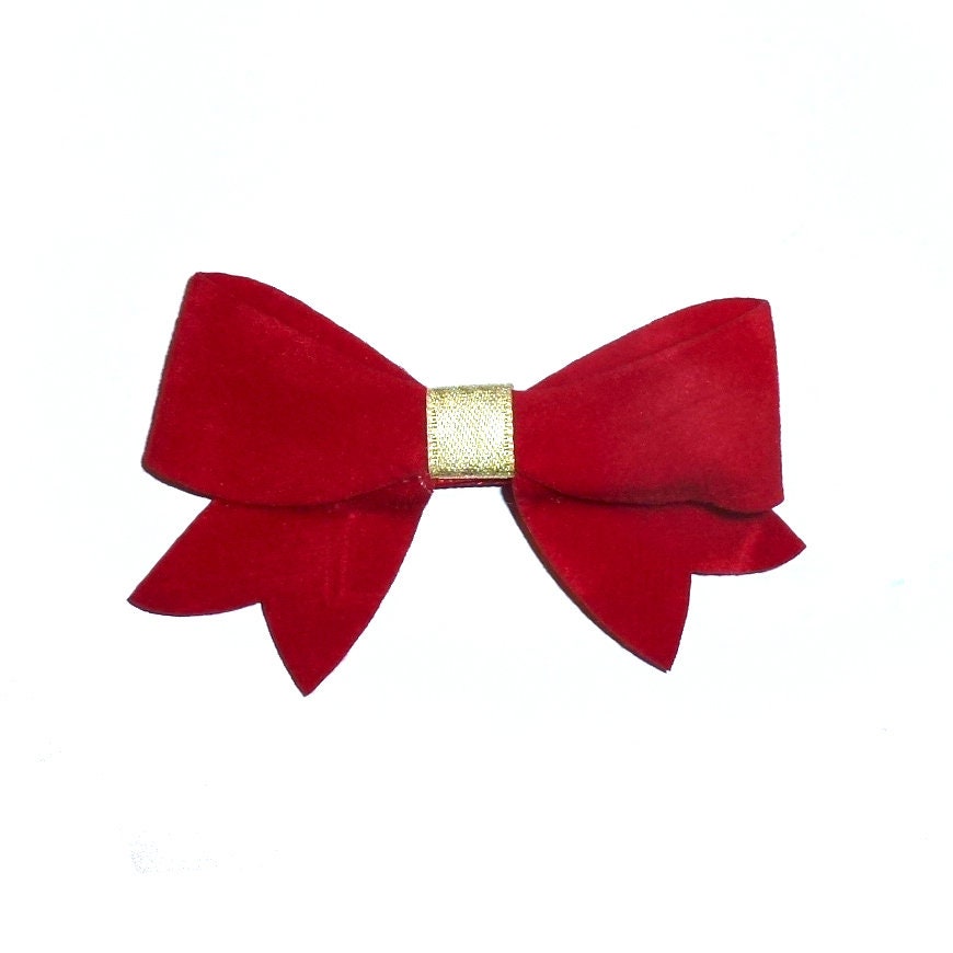 Christmas 3" red/gold velvet bow tie collar slide or hair bow   (Fb442)