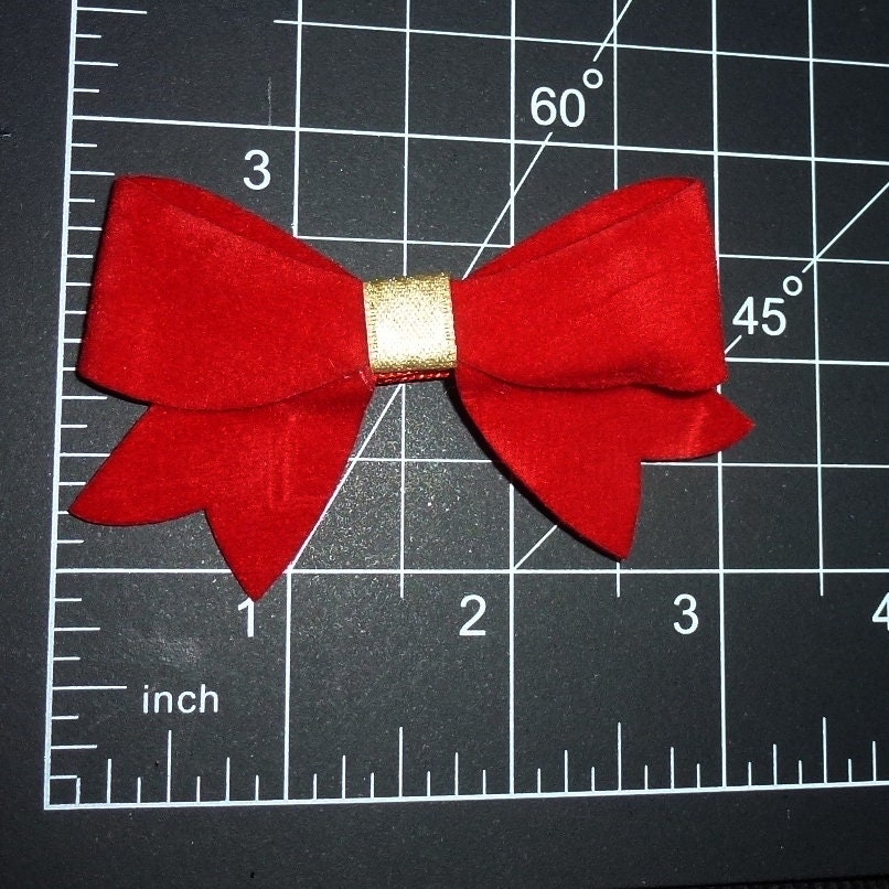 Christmas 3" red/gold velvet bow tie collar slide or hair bow   (Fb442)