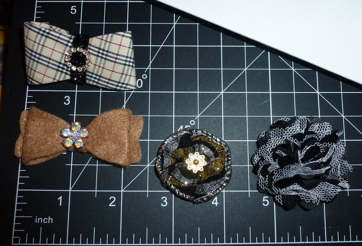 Dog hair small bows CLEARANCE pet grooming bow for boys brown black bands or barrette clip. (fb523A)