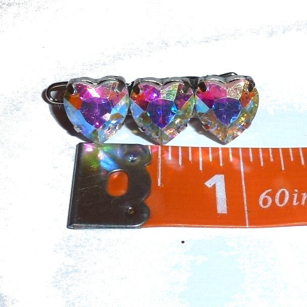 Dog hair clip WEE super TINY 1" AB rhinestones hearts barrette