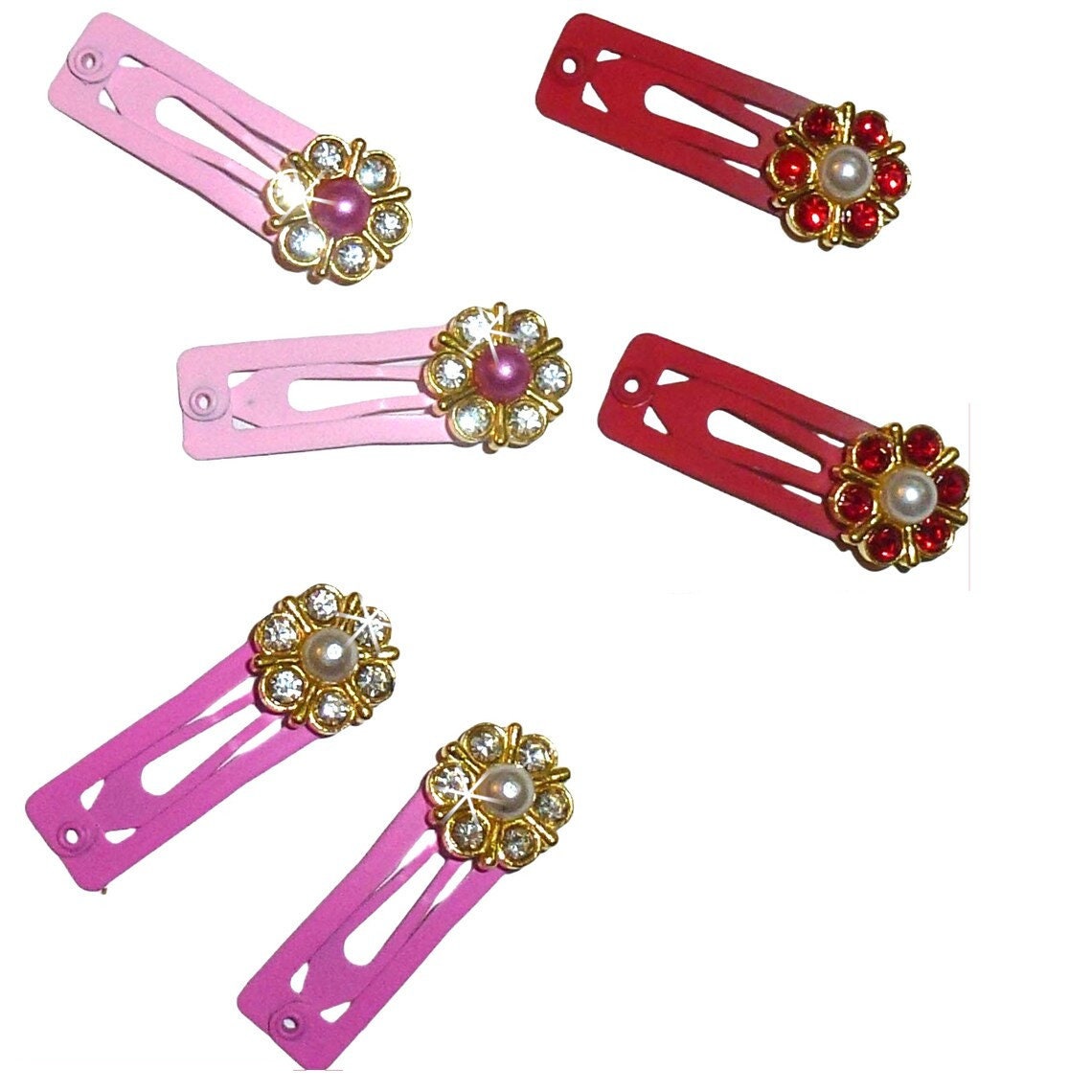 Dog Bow Barrettes tiny 6 girls red pink jewel snap clips for pet hair topknot (fb469F)