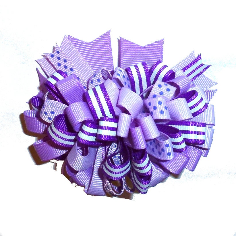 Puppy Bows ~  BIG bow  loopy purple 4" dog hair bow or collar slide bands or clip (DC51)