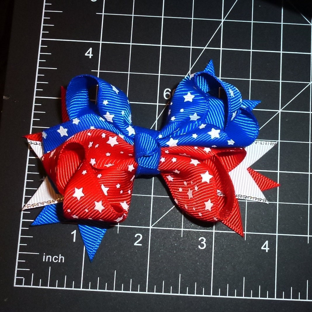 Puppy Bows ~  4th of July Patriotic USA 3" octopus hair slide bowknot bow bands or barrette or collar slide  (fb562)