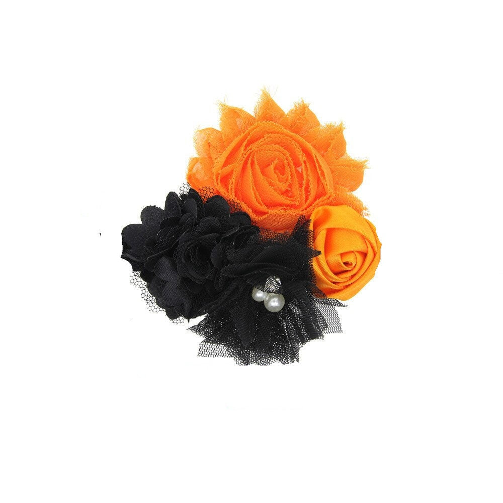 Puppy Bows ~ Dog collar slide bow large dog hair bows halloween orange black lace and pearls ~USA seller (dc38)