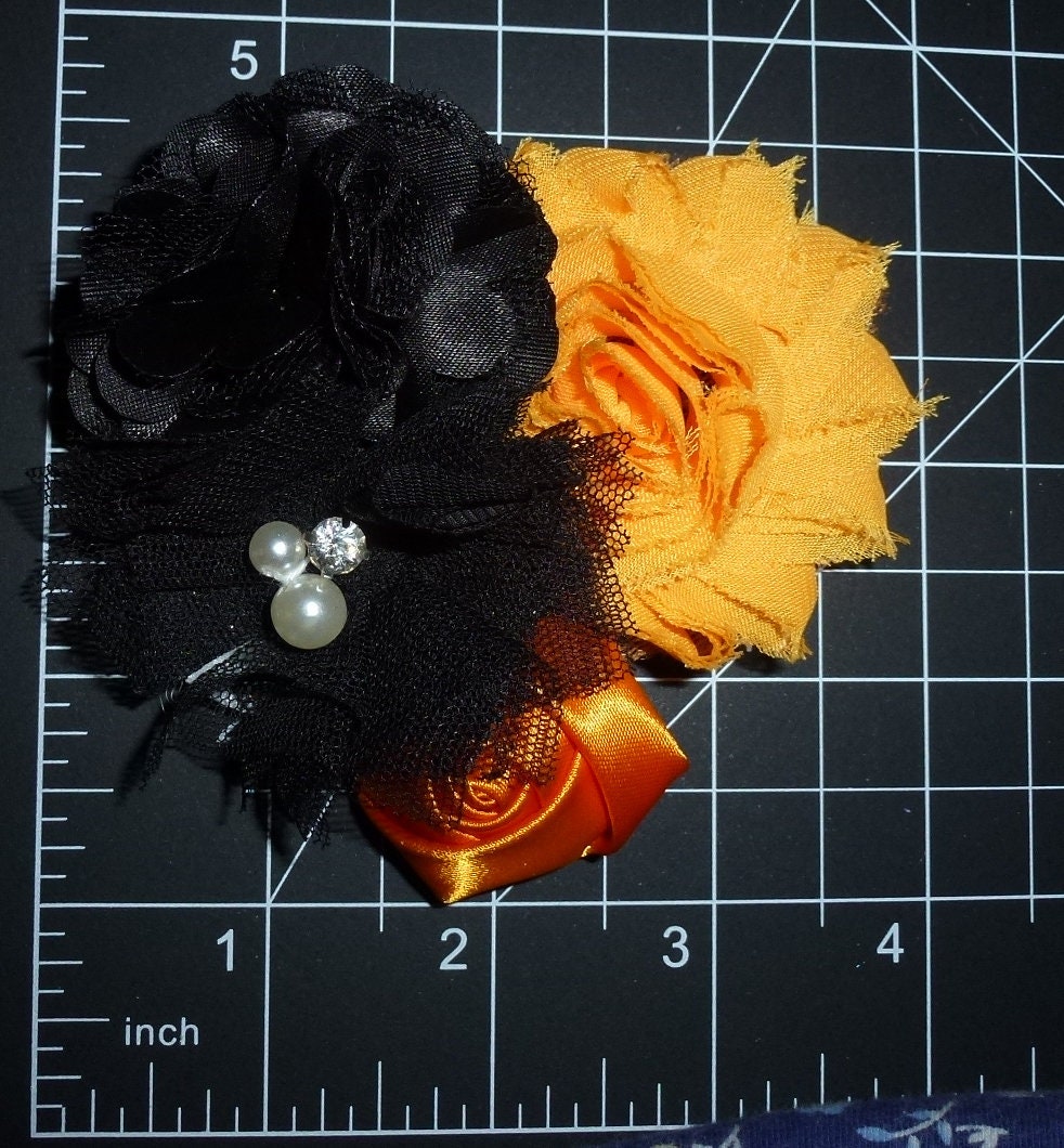 Puppy Bows ~ Dog collar slide bow large dog hair bows halloween orange black lace and pearls ~USA seller (dc38)