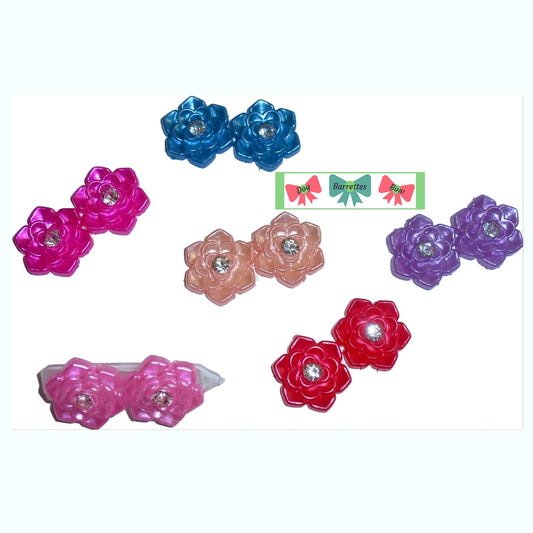 Puppy Dog Bows ~ Rhinestone roses plastic puppy clips pet hair bow barrettes or bands (fb206b)