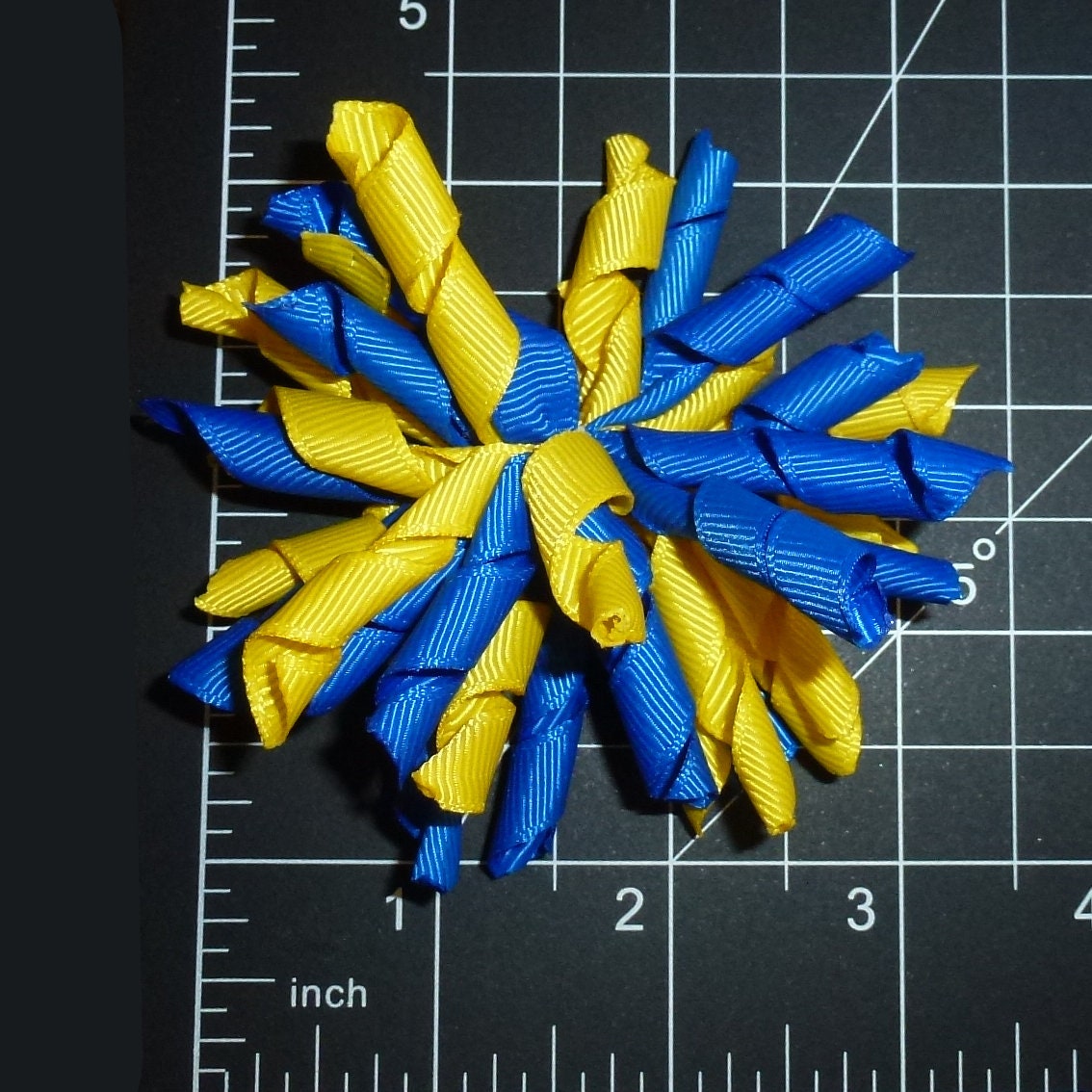 Puppy Bows Blue yellow Korker loop collar slide 3"  dog bow 2" pet hair clip barrette or latex bands   (fb120)