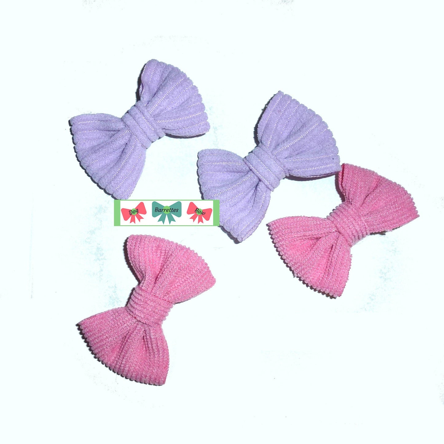 Puppy Dog Bows ~ Pink purple soft corduroy FOUR pet hair bow barrettes or bands (fb110A)