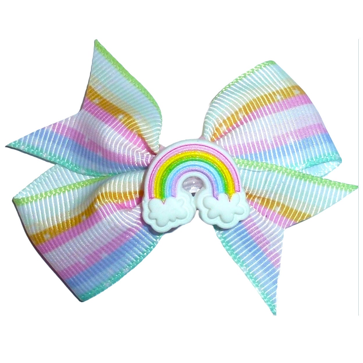 Puppy Bows ~ Pastel rainbow swallowtail pet hair bow latex bands or barrette  (fb443b)