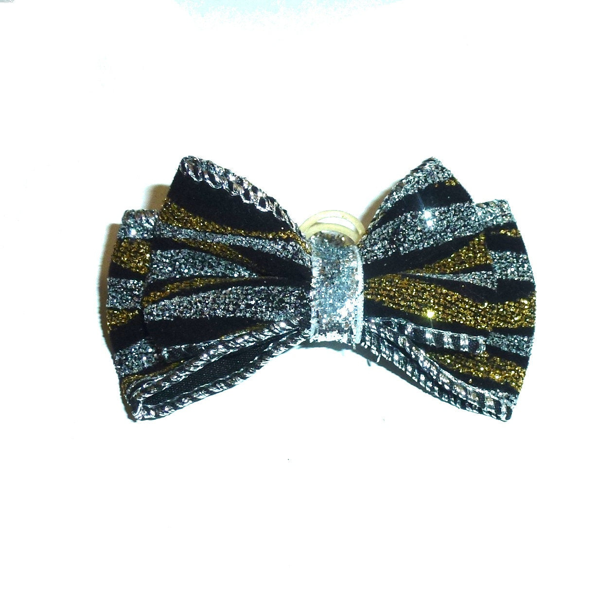 Puppy Bows ~ Silver gold glitter dog pet hair bow bands or barrette (fb221A)