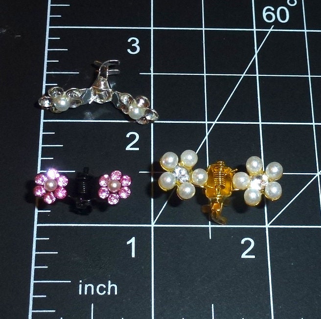 DogBowBarrettes tiny rhinestone jaw clips CLEARANCE 5 for 7.50 pet hair clips (TBbox)