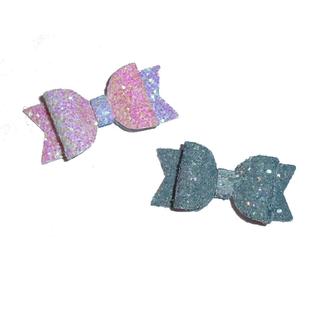 Puppy Bows Pink/blue or gray glitter small 2" glitter pet hair bow  (fb551)