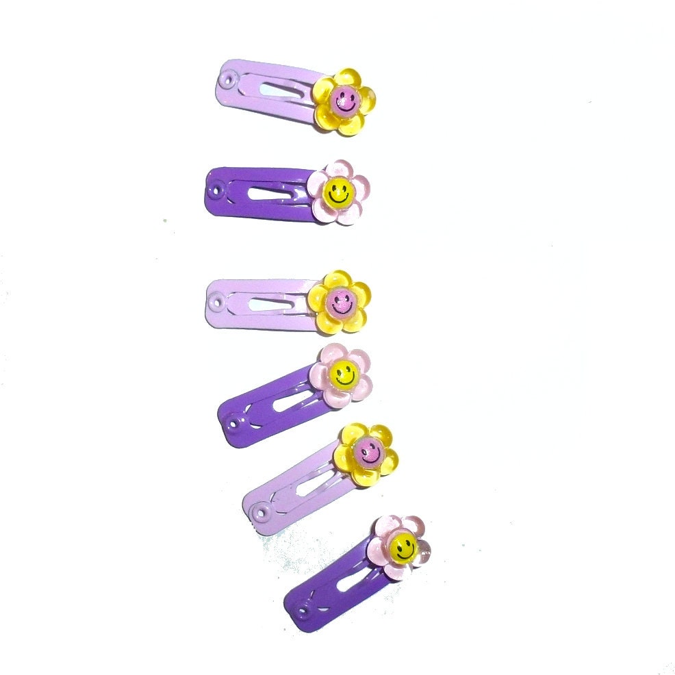 Dog Bow Barrettes tiny 6 girls purple daisy flower jewel snap clips for pet hair topknot (fb361b)