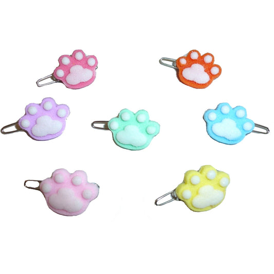 Puppy Bows ~ Wee super tiny sugar coated candy colored paw print pet hair barrette (fb209)