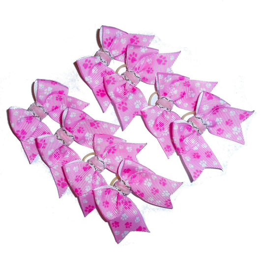 8 pink white paw print dog hair bows latex band  ~Usa seller (fb237)