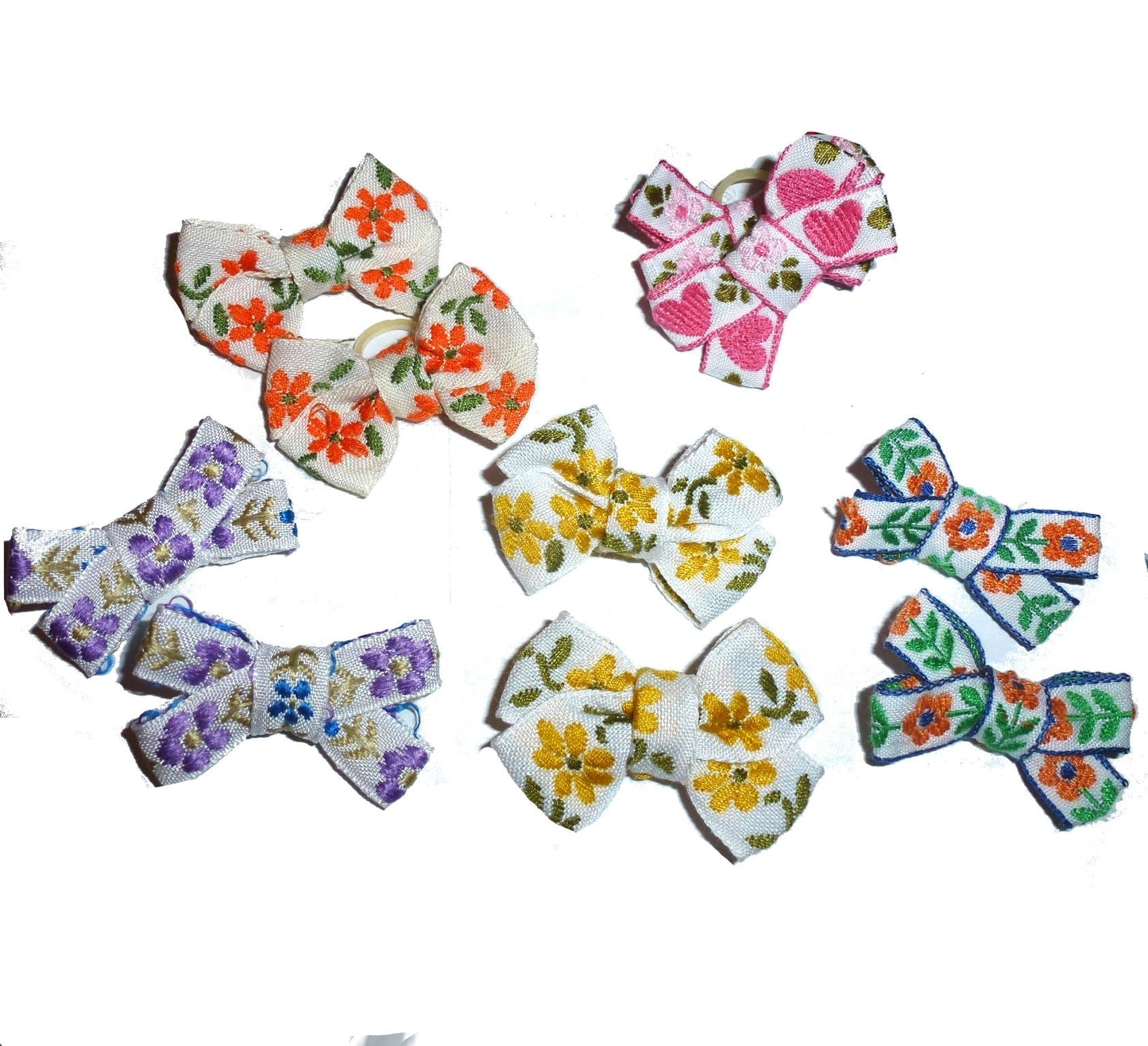 Puppy Bows ~  Beautiful Jacquard pigtail pairs you choose color dog hair bow with barrette (FB4)