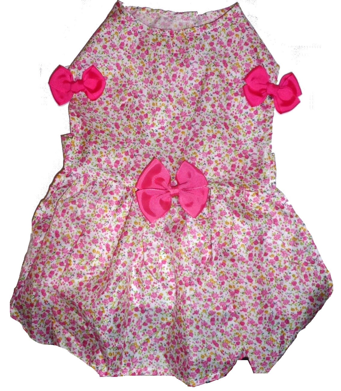 Pink daisy dog  dress size XL 22" chest with matching hair bows (P10A)