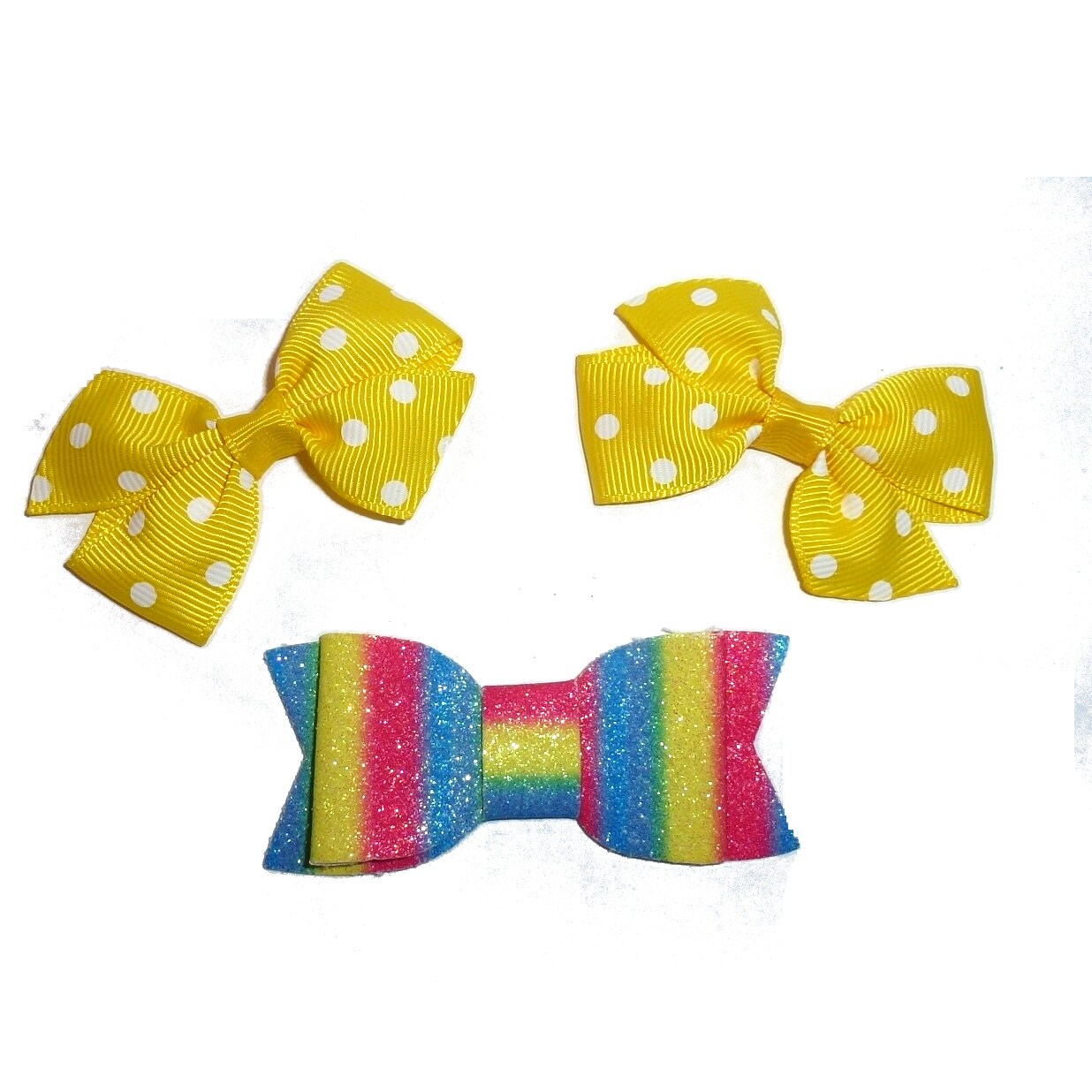 Dog hair bows glitter rainbow and yellow ear bows pet  bow bands or clip (fb476)