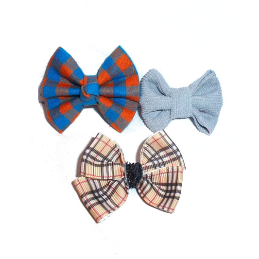 Dog hair small bows CLEARANCE pet grooming bow for boys brown green bands or barrette clip. (fb473)