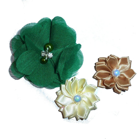 Dog hair small bows CLEARANCE pet grooming bow for boys brown green bands or barrette clip. (fb459)