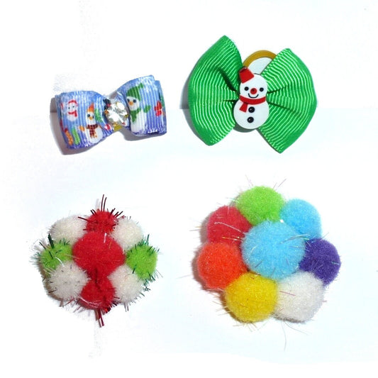 Dog hair small bows CLEARANCE pet grooming bow for boys snowman snowballs barrette clip or bands (443)