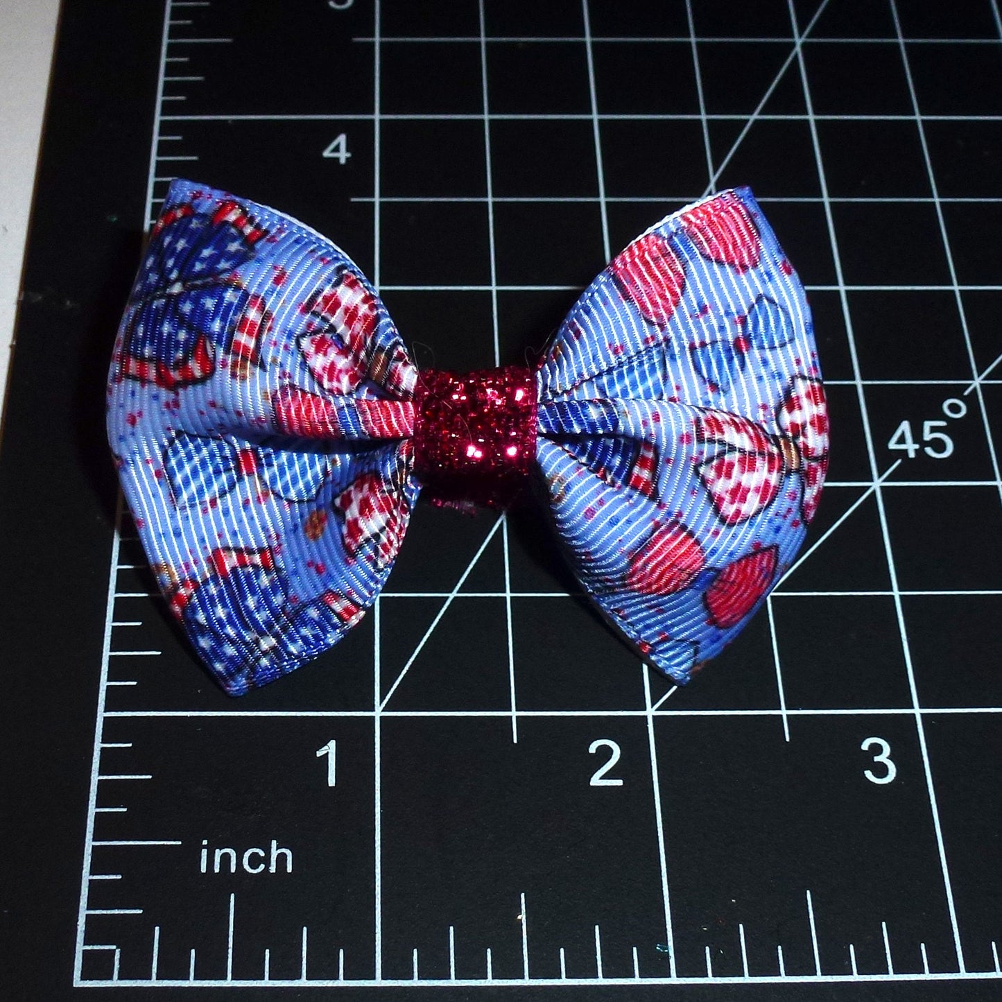 Puppy Bows ~ Butterfly red white blue pet hair bow dog collar flower (fb188B)