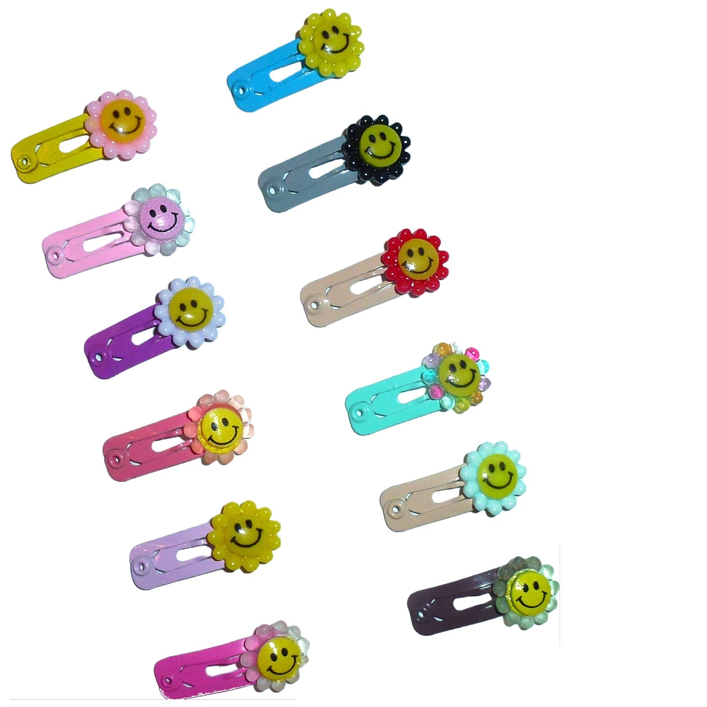 Dog Bow Barrettes tiny 6 happy face daisies jewel snap clips for pet hair topknot (fb481D)