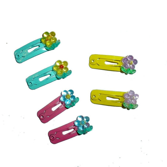 Dog Bow Barrettes tiny 6 girls multi daisy flower jewel snap clips for pet hair topknot (fb361c)