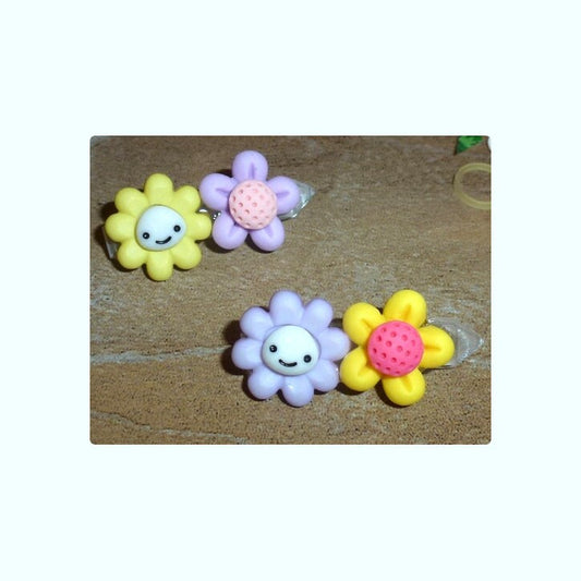 Purple yellow happy face daisy plastic clip barrette pet hair dog bow (fb361Z)