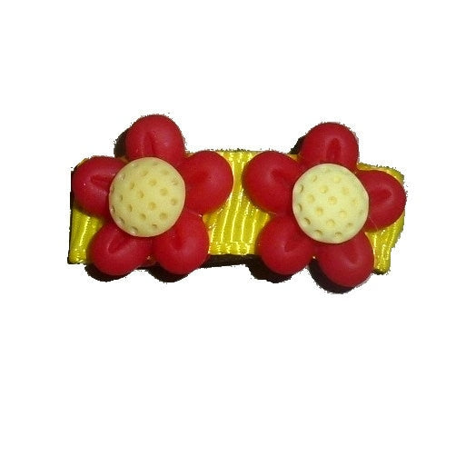 Red yellow dimpled daisy snap clip barrette pet hair dog bow (fb361X)