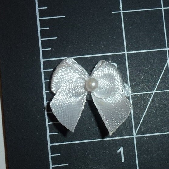 Super tiny pearl beaded 10 satin bows on plastic barrette  clip pet hair dog bow (fb361N)