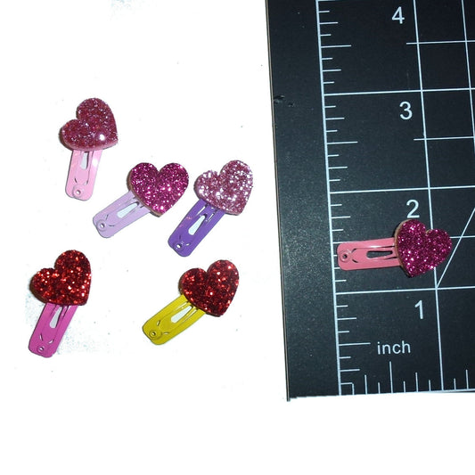 Dog Bow Barrettes tiny 6  girls glitter hearts jewel snap clips for pet hair topknot (fb363e)