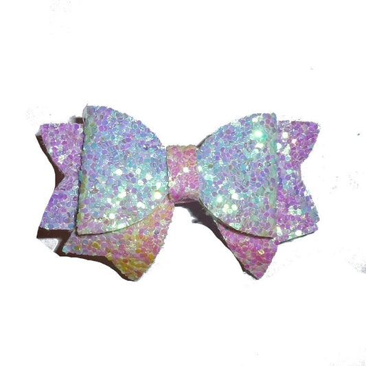 Puppy Bows ~ 1 for 3.99 2 for 5.99 purple rainbow small 2" glitter pet hair bow  (gl23)