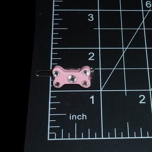 Pink rhinestone dog bone barrette  clip pet hair bow (fb423)