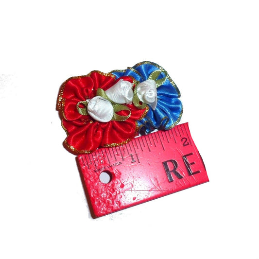 Puppy Bows Independence day 4th July patriotic rosettes and roses dog pet hair bow (fb329)