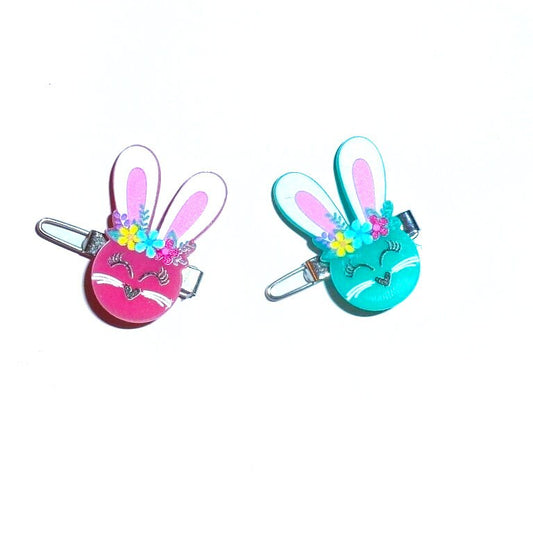 Puppy Bows happy bunny head pink or blue 1" barrette bow clip or latex bands (fb280)