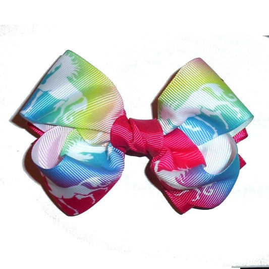 Puppy Bows ~  BIG bow rainbow unicorn 4" dog hair bow or collar slide bands or clip (fb512b)