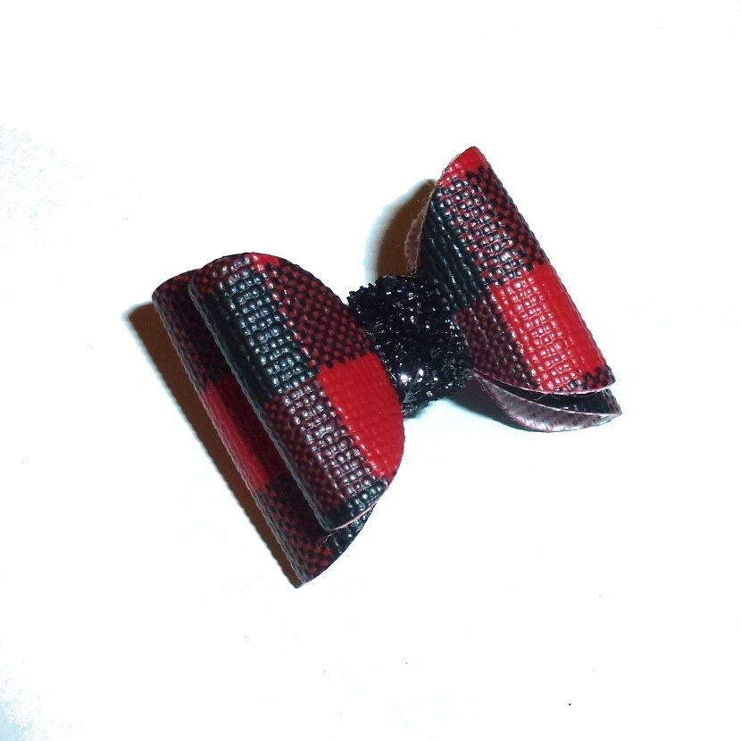 Red black buffalo plaid bows dog barrette or bands  pet hair bow  - (gl39)