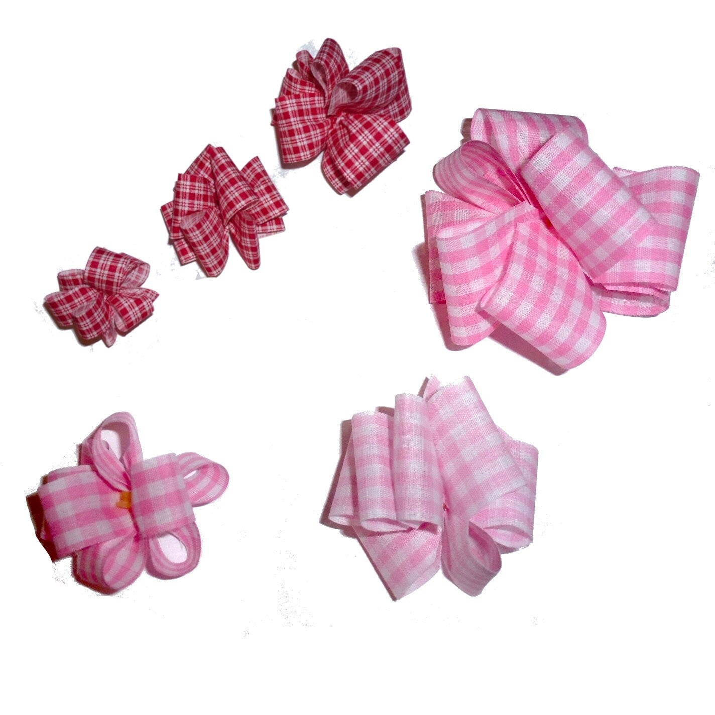 Puppy Bows ~ Red or pink gingham check plaid Party puffs dog groomer hair bows or collar bows